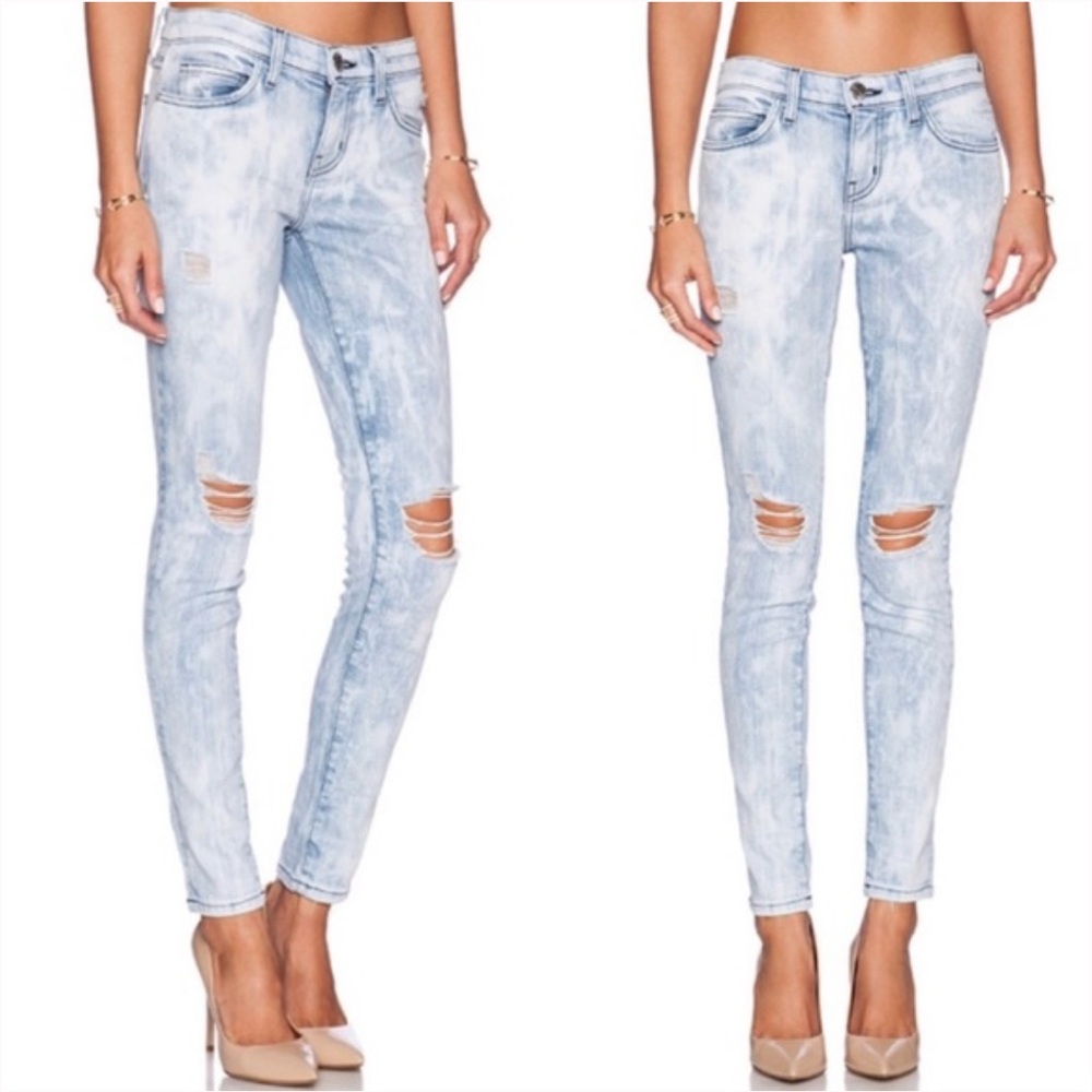 Current/Elliott Acid Washed Distressed Skinny Jeans